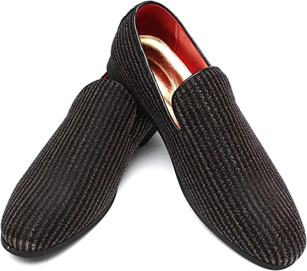 Men's Sequined Smoking Loafers Black Blue Red