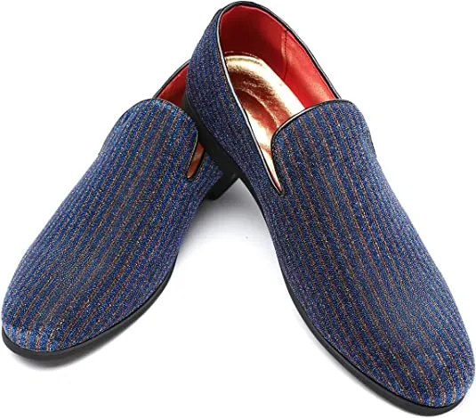 Men's Sequined Smoking Loafers Black Blue Red