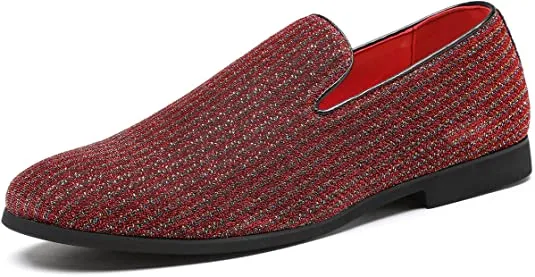 Men's Sequined Smoking Loafers Black Blue Red