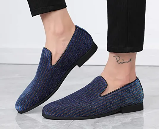 Men's Sequined Smoking Loafers Black Blue Red
