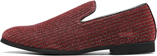 Men's Sequined Smoking Loafers Black Blue Red