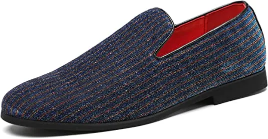 Men's Sequined Smoking Loafers Black Blue Red