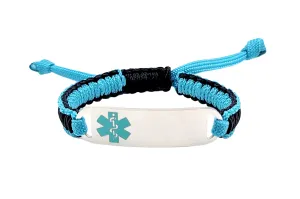 Micro Paracord Bracelet with Engraved Stainless Steel Medical ID Tag - Teal
