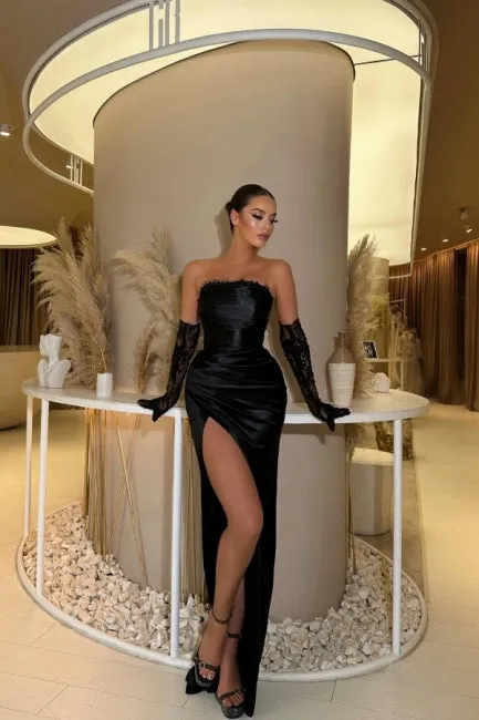 Modern Strapless Mermaid Column Prom Dress Ruffles