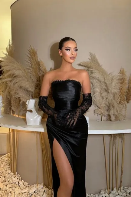 Modern Strapless Mermaid Column Prom Dress Ruffles