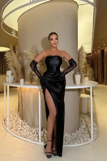Modern Strapless Mermaid Column Prom Dress Ruffles