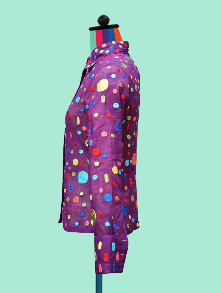 Multicolored Dots and Ovals on Purple