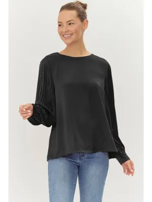 Natalya Satin Pleated Sleeve Shirt Black