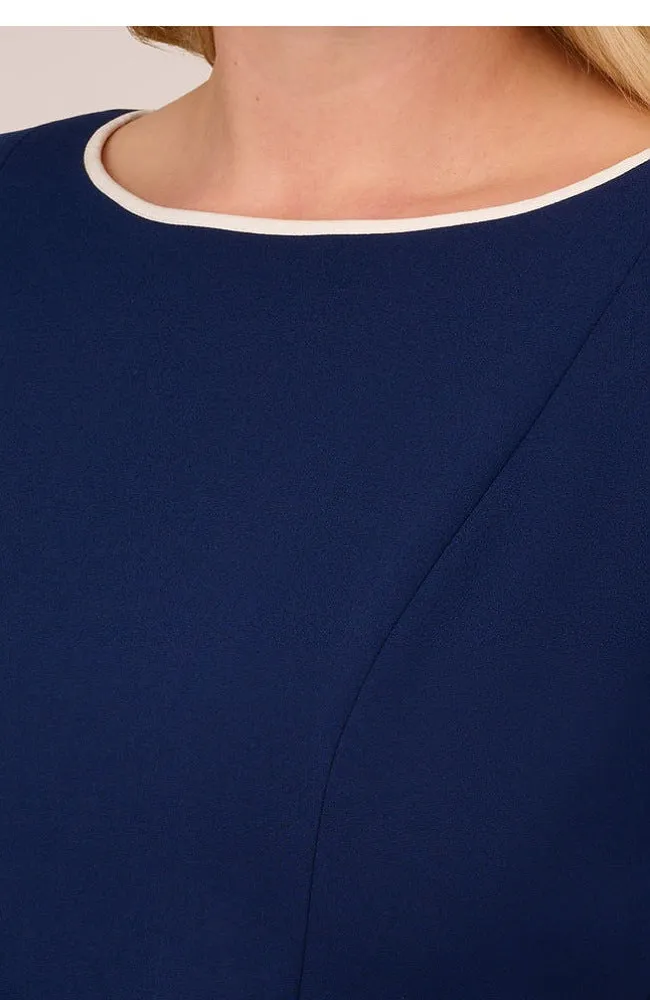 Navy Sateen Knit Crepe Tie Dress