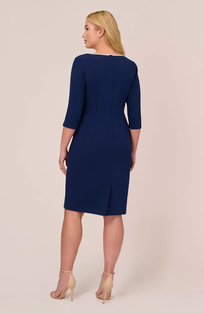 Navy Sateen Knit Crepe Tie Dress