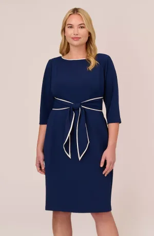 Navy Sateen Knit Crepe Tie Dress