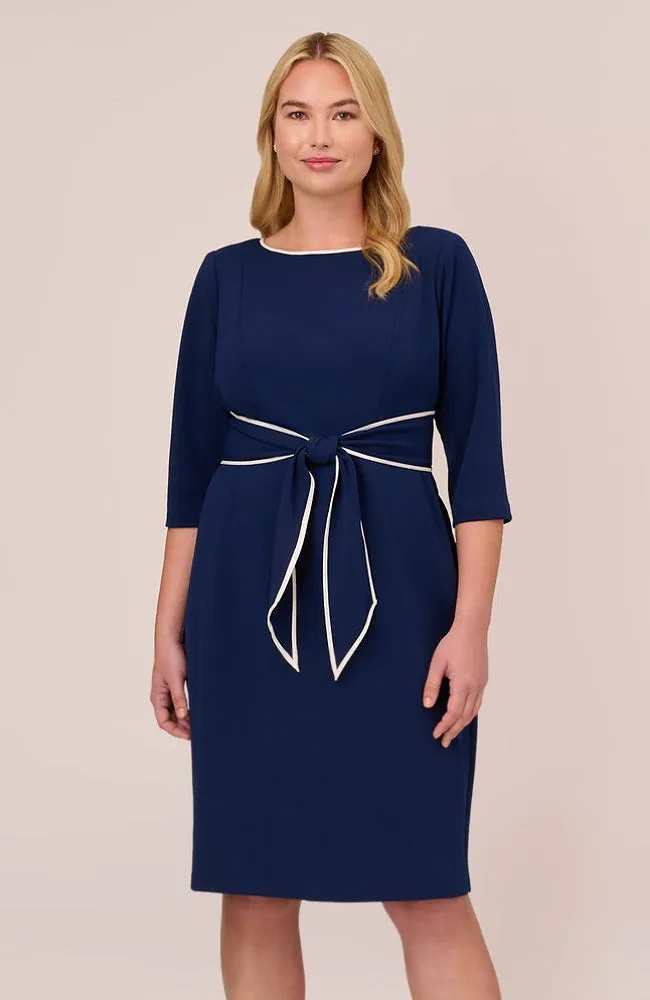 Navy Sateen Knit Crepe Tie Dress