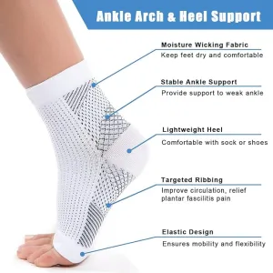 New 1 Pair Neuropathy Socks, Ankle Compression Socks for Women Men, Soothe Relief Compression Socks for Plantar Fasciitis White Sz XXL, Fits Women 9-12, Men 8-11