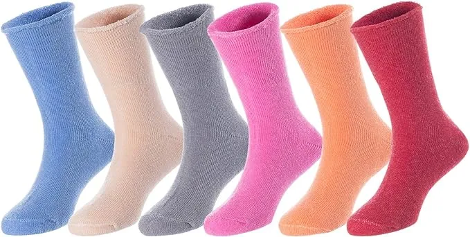 New Lovely Annie 6 Pairs Children's Comy organic wool blend durable coloured Crew Socks for Boys and Girls. Size 6M-12M (Blue,Beige,Grey,Rose,Orange,Red) Retails $35 