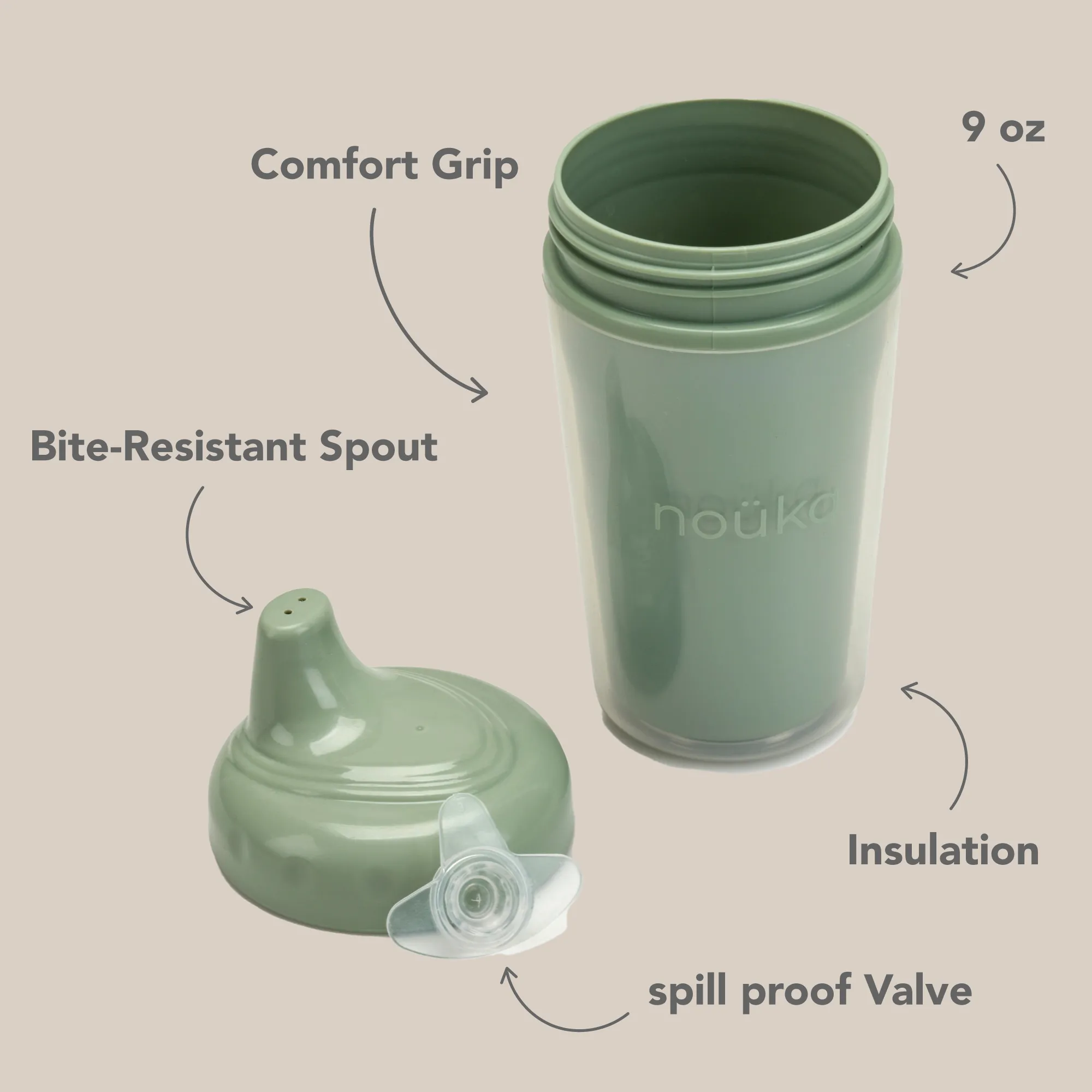 noüka Insulated Sippy Cup - Moss (Min. of 2 PK, Multiples of 2 PK)