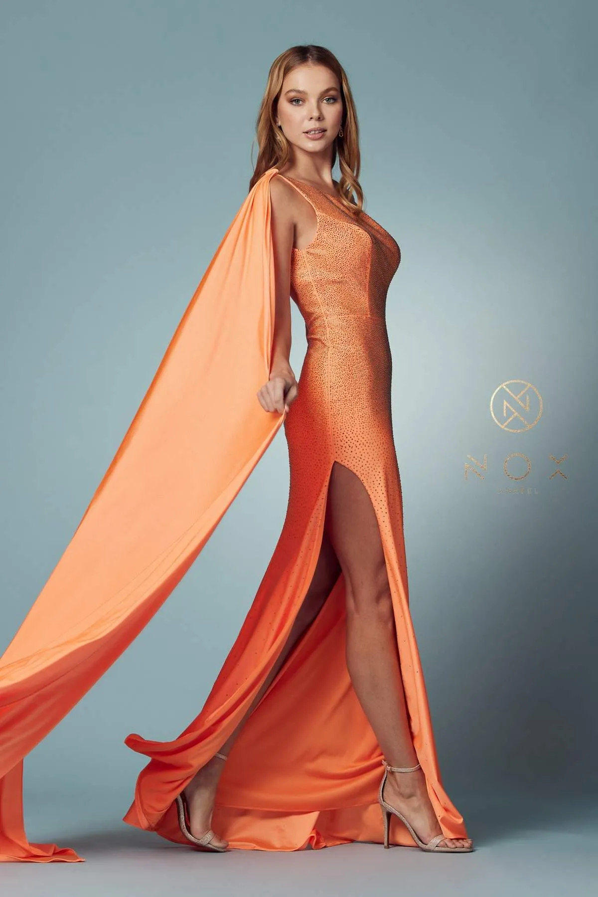 Nox Anabel E1039 Sexy Floor Length One Shoulder Drape Sash Dress