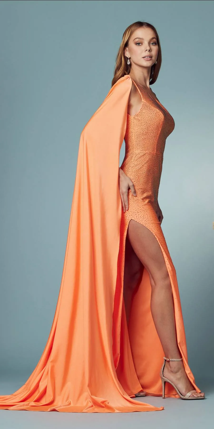 Nox Anabel E1039 Sexy Floor Length One Shoulder Drape Sash Dress