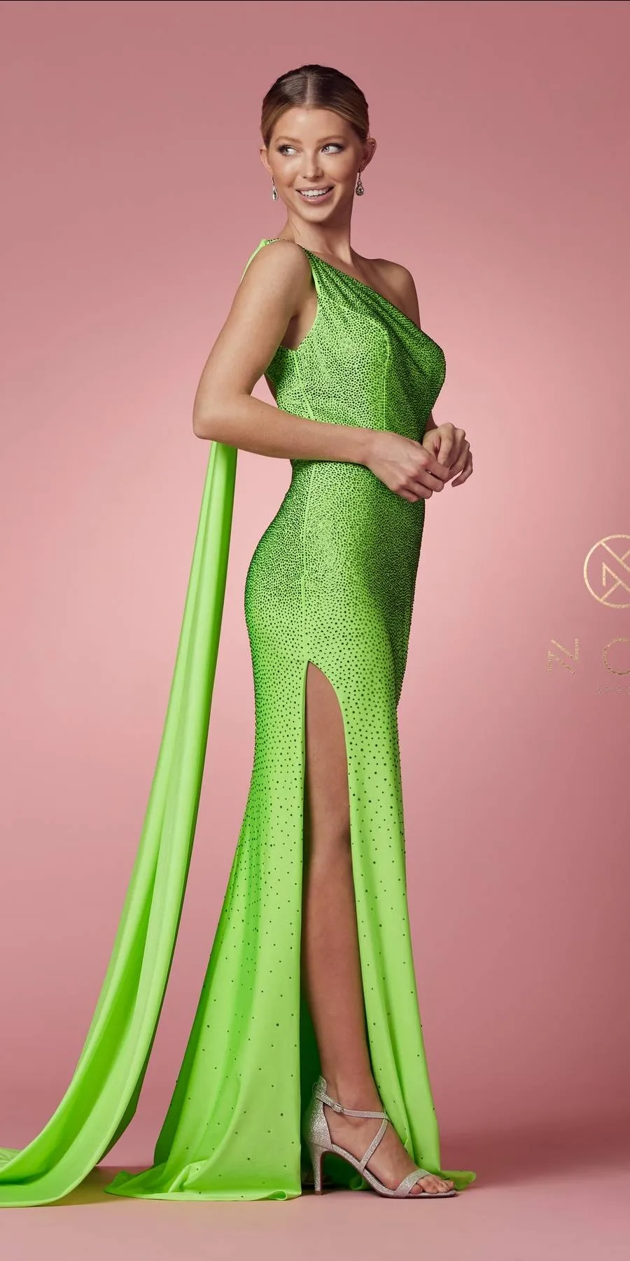 Nox Anabel E1039 Sexy Floor Length One Shoulder Drape Sash Dress