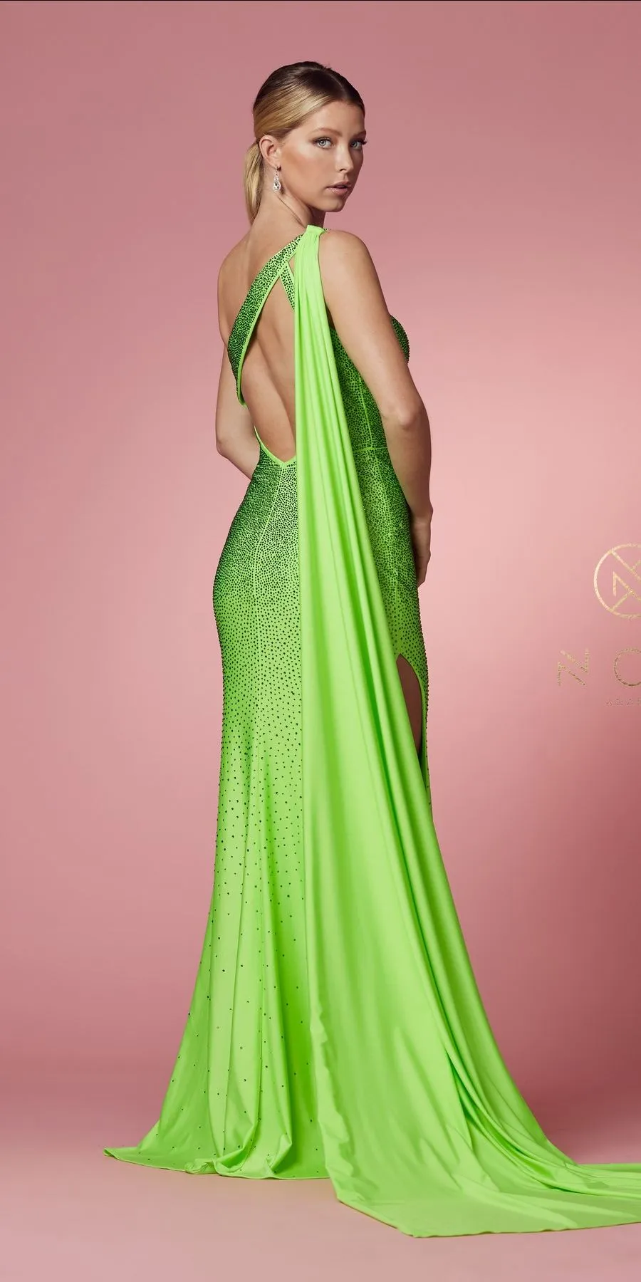 Nox Anabel E1039 Sexy Floor Length One Shoulder Drape Sash Dress