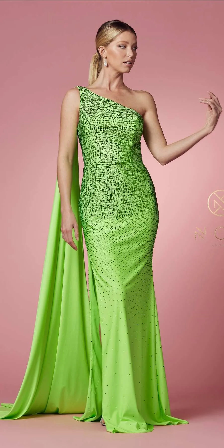 Nox Anabel E1039 Sexy Floor Length One Shoulder Drape Sash Dress