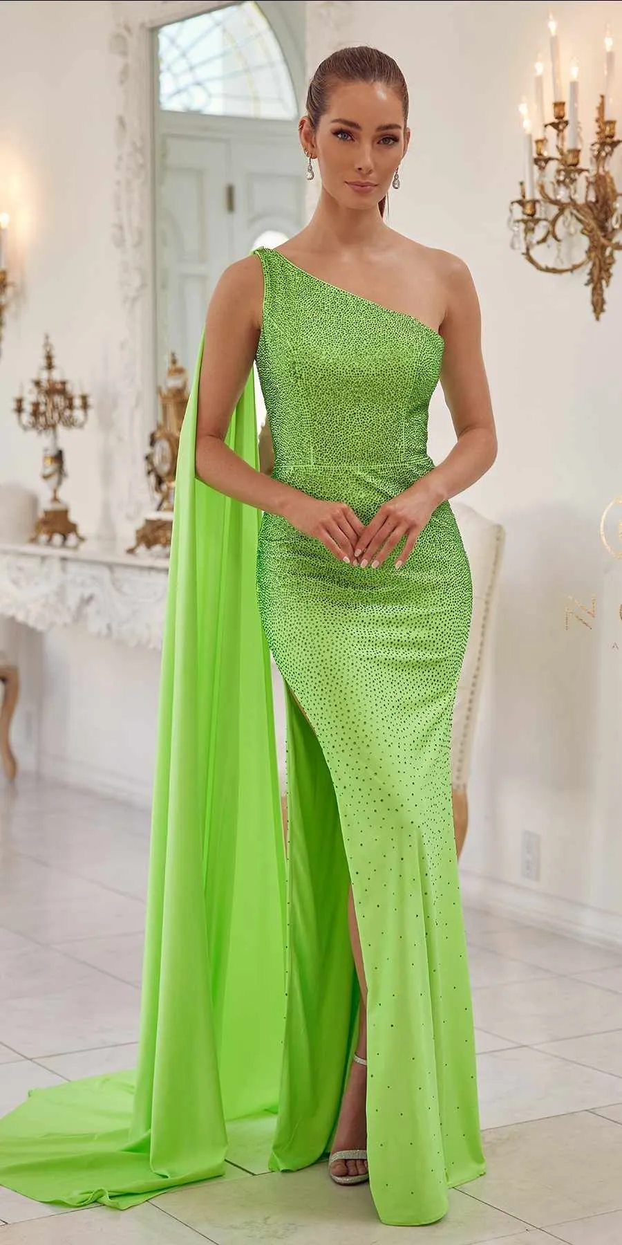 Nox Anabel E1039 Sexy Floor Length One Shoulder Drape Sash Dress