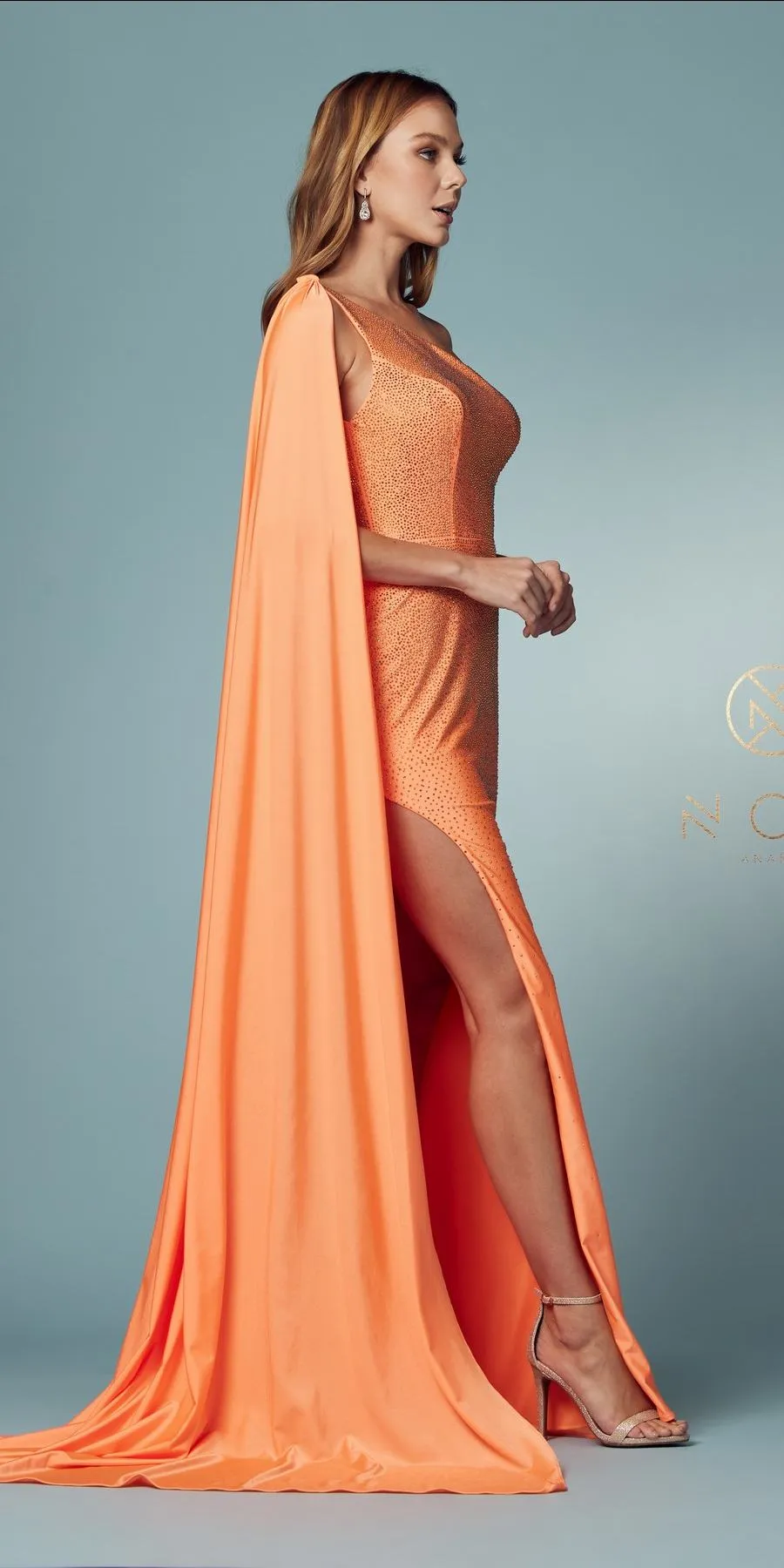 Nox Anabel E1039 Sexy Floor Length One Shoulder Drape Sash Dress