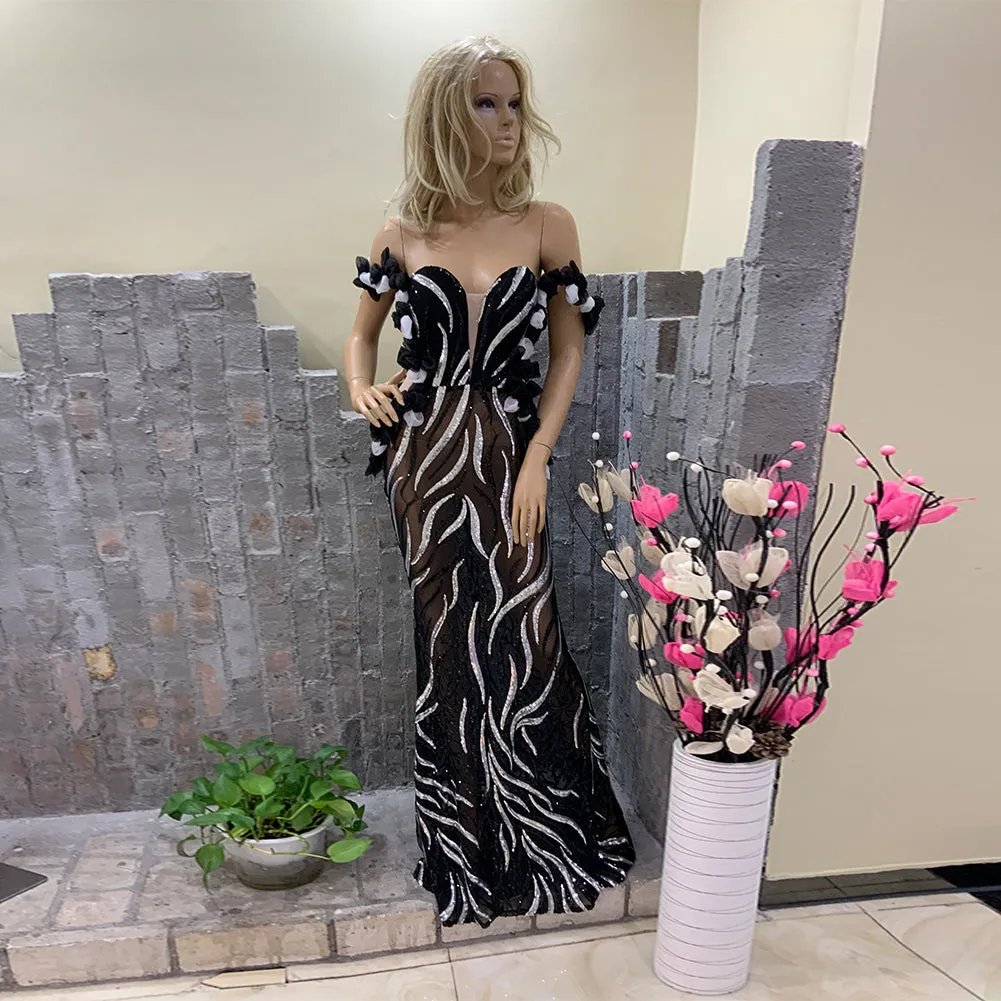 Off Shoulder Elegant Maxi Bodycon Dress HT1106