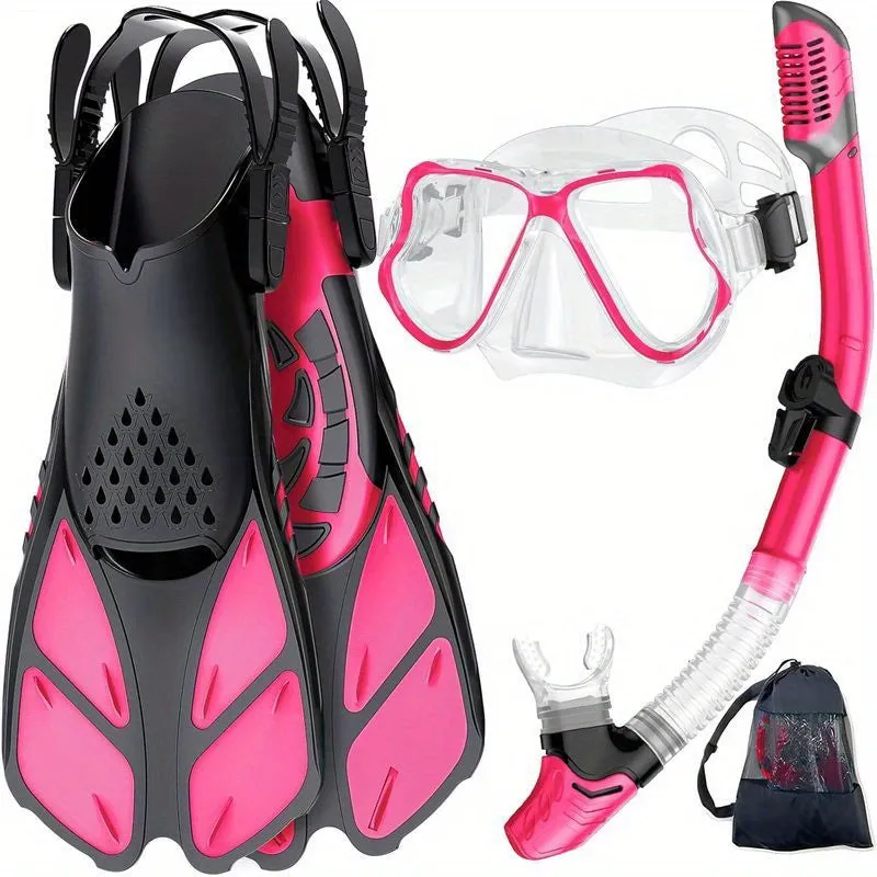 Panoramic View Snorkel Mask Anti-Fog, Adjustable Dive Flippers, Scuba Gear for Swimming Snorkeling Diving