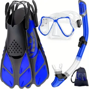 Panoramic View Snorkel Mask Anti-Fog, Adjustable Dive Flippers, Scuba Gear for Swimming Snorkeling Diving