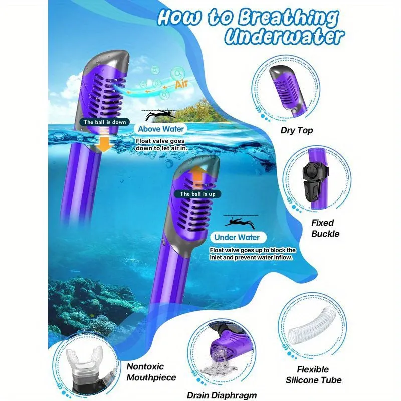 Panoramic View Snorkel Mask Anti-Fog, Adjustable Dive Flippers, Scuba Gear for Swimming Snorkeling Diving