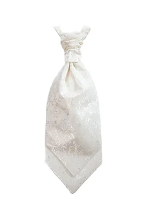 Pearl Ivory Damask Poly Dupion Cravat With An Elegant Floral  Vine Pattern ( Not White)