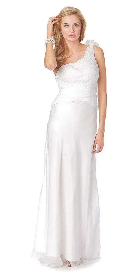 Poly USA 5944 One Shoulder Dress Chiffon Rose Petal Strap Greek Gown