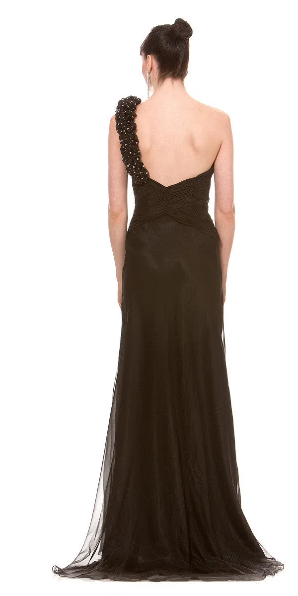 Poly USA 5944 One Shoulder Dress Chiffon Rose Petal Strap Greek Gown