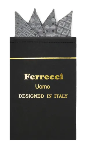 Pre-Folded Microfiber Grey Silver Geometric Handkerchief Pocket Square