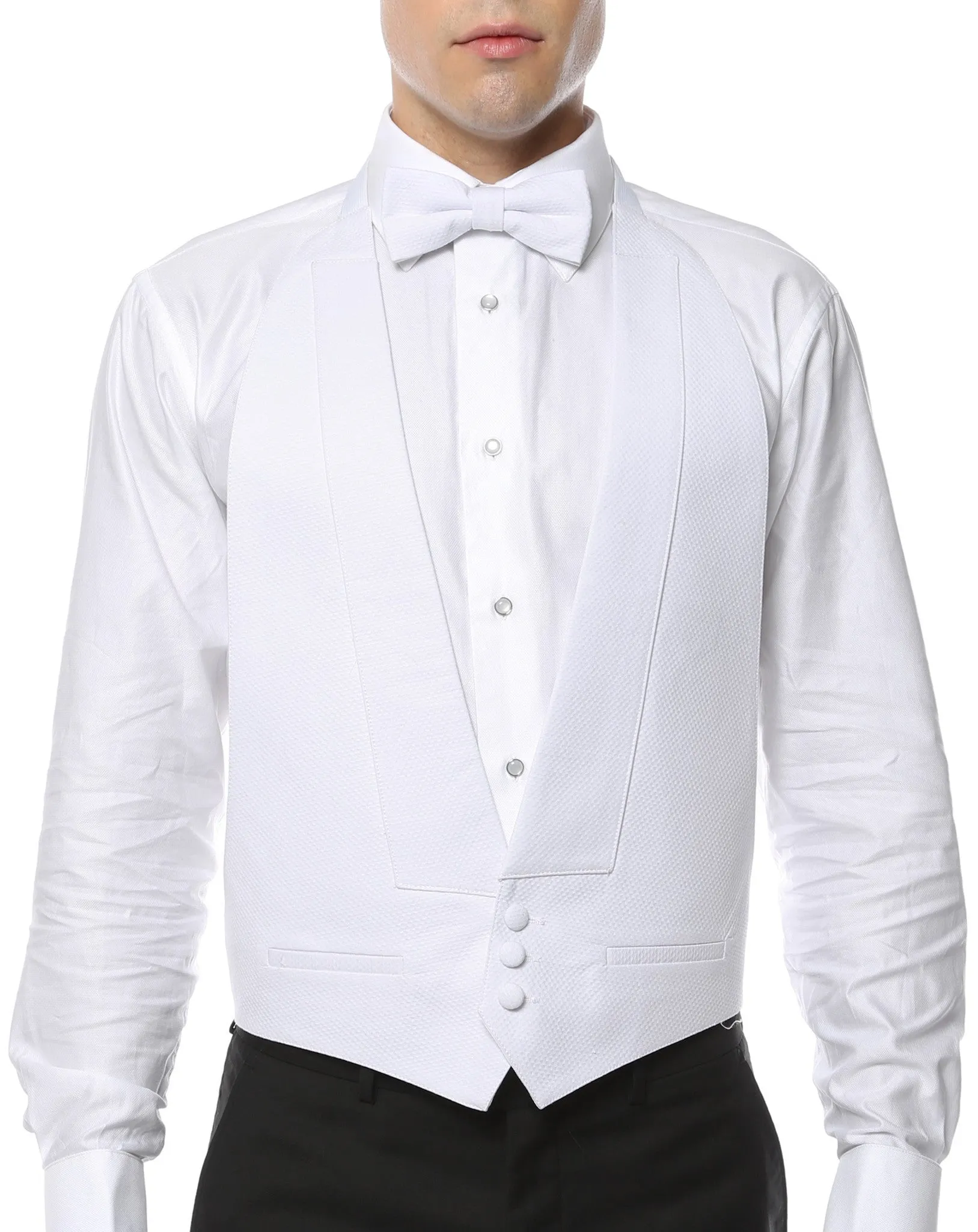 Premium White Pique 100% Cotton Backless Tuxedo Vest/ FIT ALL (S-XL)