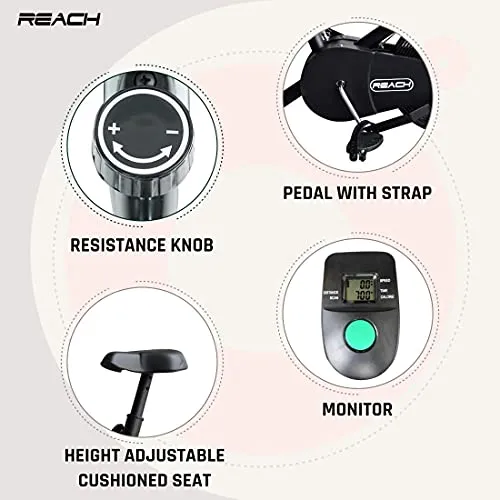 Reach Air Bike Exercise Cycle With Moving Handles & Adjustable Cushioned Seat (Multi-color)