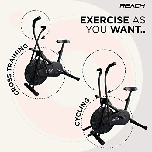 Reach Air Bike Exercise Cycle With Moving Handles & Adjustable Cushioned Seat (Multi-color)