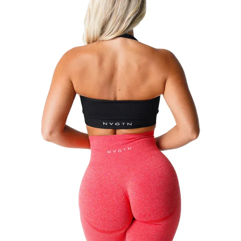 Ribbed Seamless Halter Bra Spandex Women's Fitness Elastic Top Breathable Breast Enhancement Sports Bra