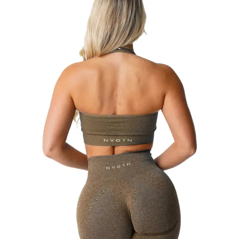 Ribbed Seamless Halter Bra Spandex Women's Fitness Elastic Top Breathable Breast Enhancement Sports Bra