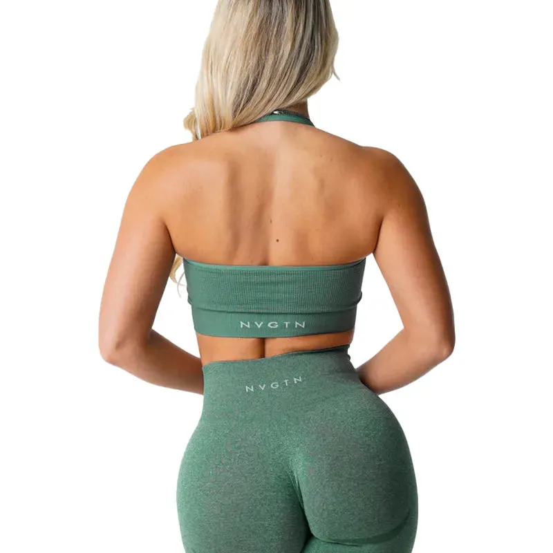 Ribbed Seamless Halter Bra Spandex Women's Fitness Elastic Top Breathable Breast Enhancement Sports Bra