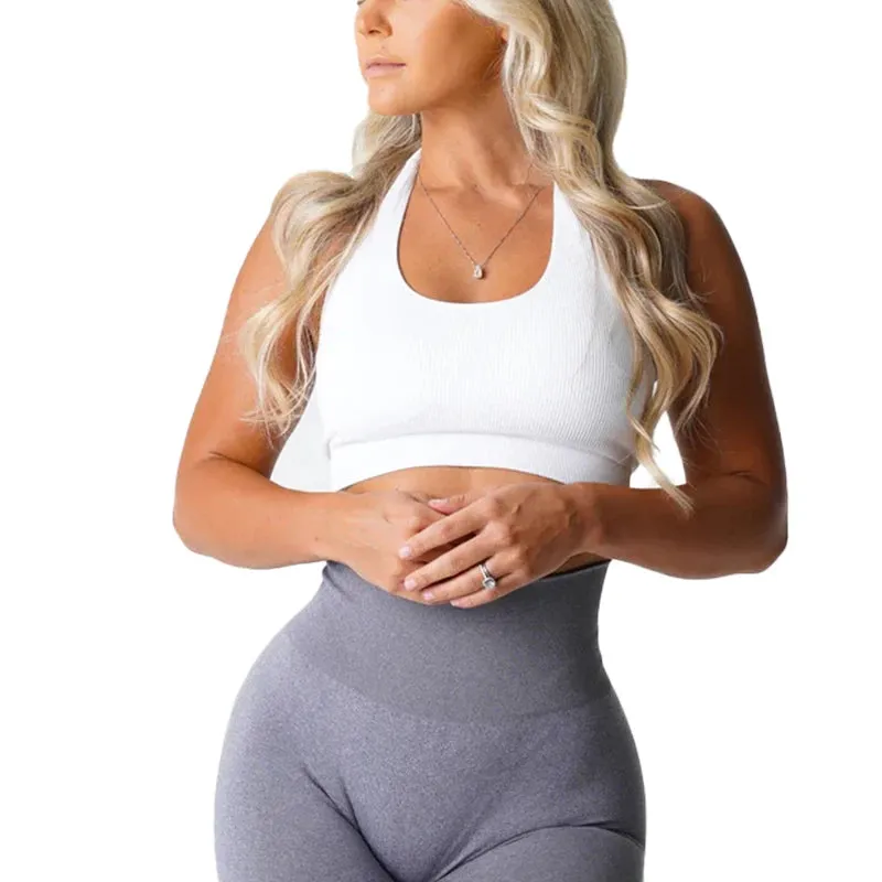 Ribbed Seamless Halter Bra Spandex Women's Fitness Elastic Top Breathable Breast Enhancement Sports Bra