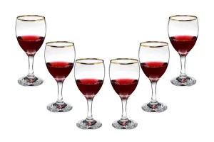Romantic Stemmed Wine Glasses 10 Oz, Modern Crystal Goblets Gold Rim Set (6)