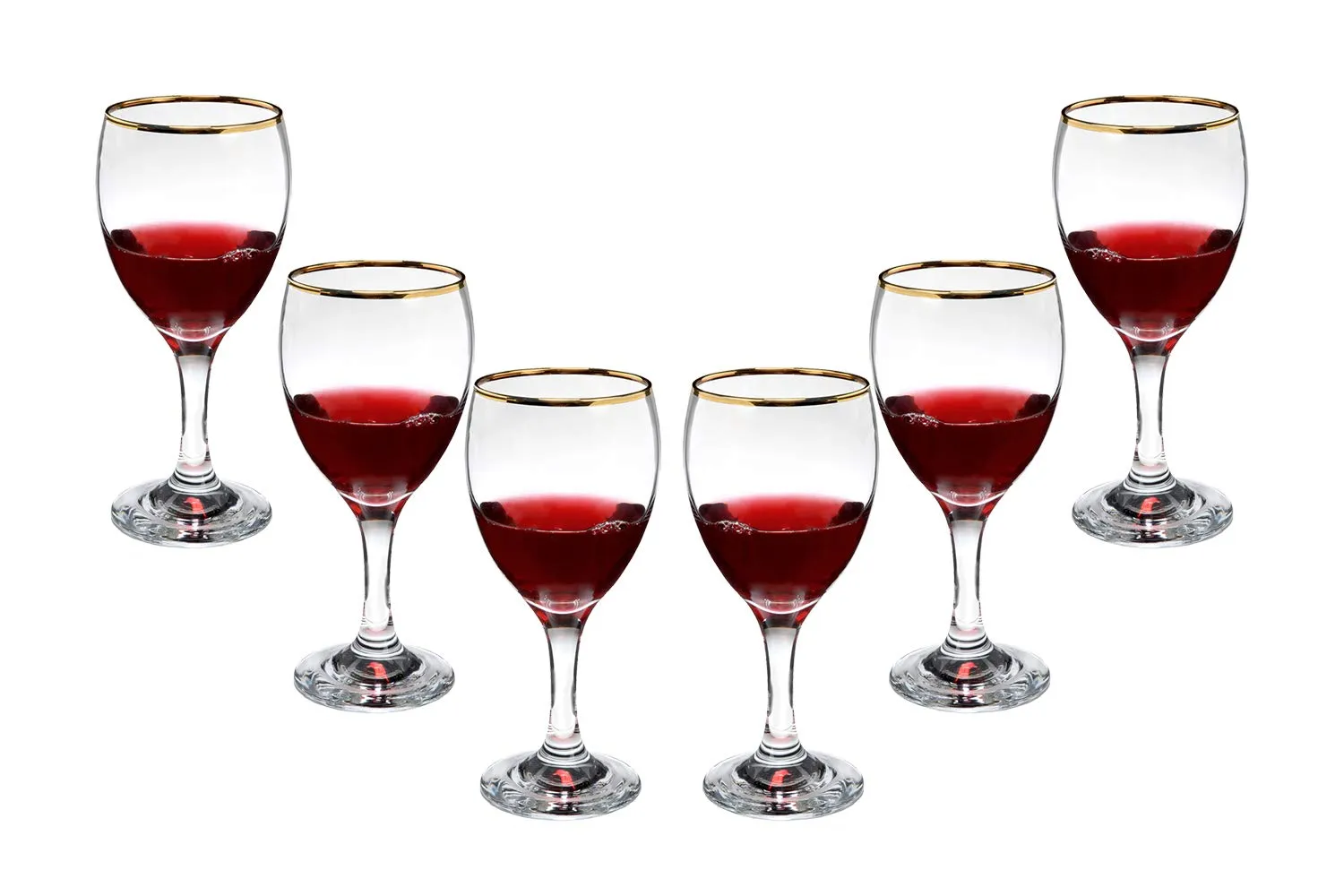 Romantic Stemmed Wine Glasses 10 Oz, Modern Crystal Goblets Gold Rim Set (6)