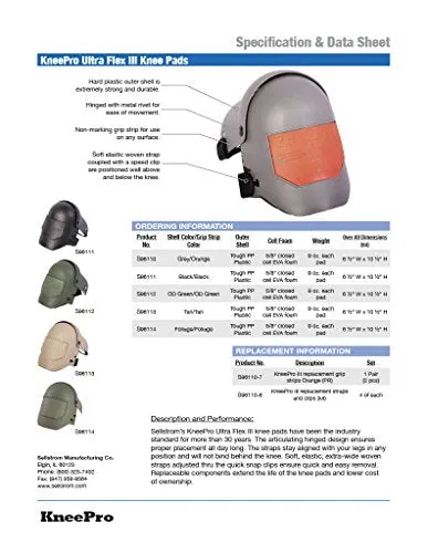 Sellstrom 96110 KneePro Knee Pads - Ultra Flex III -Gardening, Army, Flooring Work – Grey and Orange