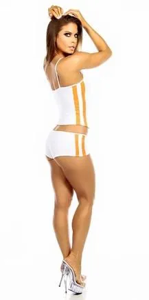 Sexy Neon Trim Balance Work Out Triple Stripe Fitness Full Coverage Top - White/Neon Orange