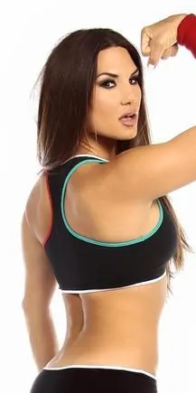 Sexy Neon Trim Zip Front Fourth Dimension Athletic Stretch Sports Bra Top with Multi Trim