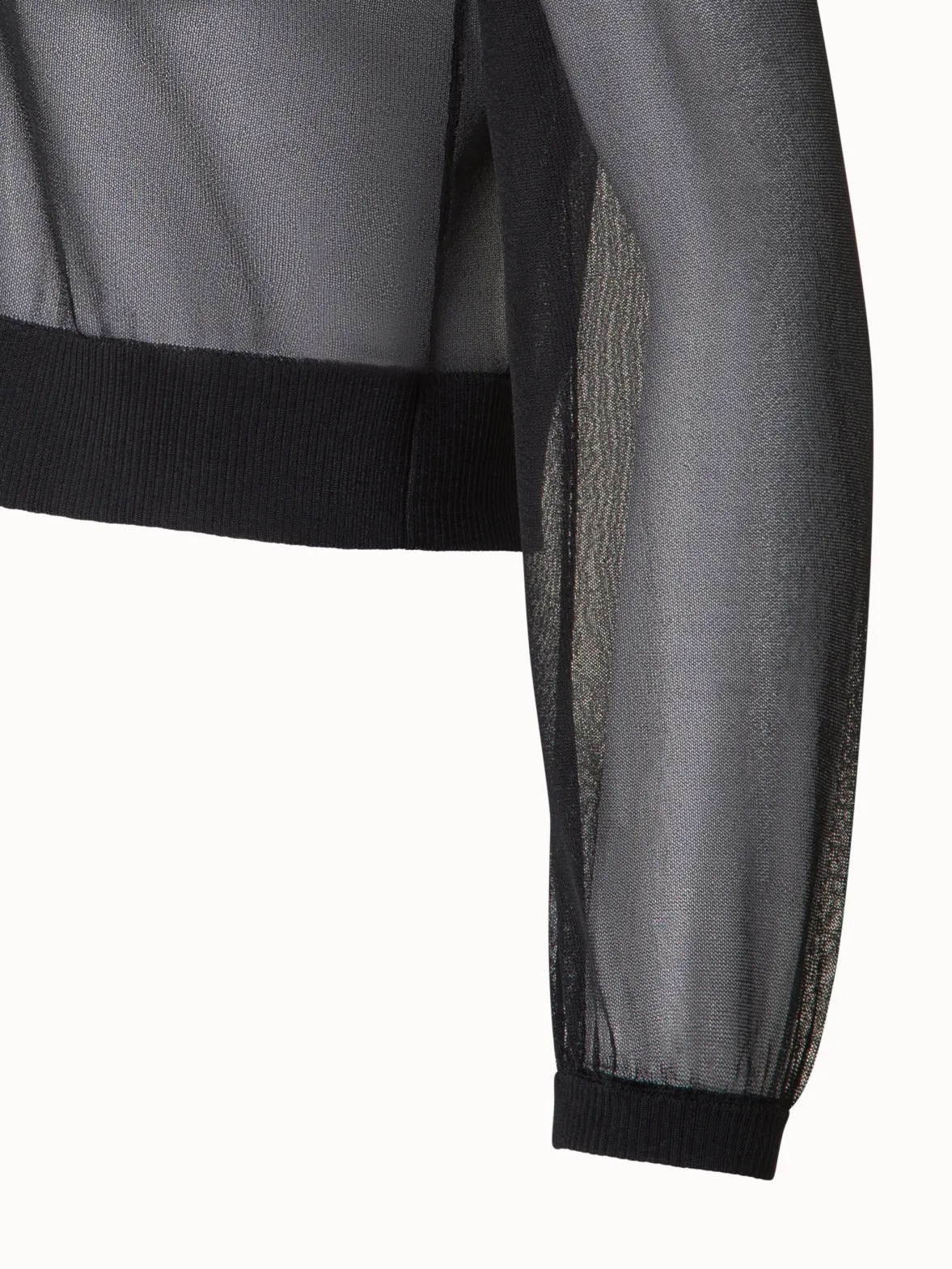 Sheer Cropped Knit Cardigan with Volume Sleeves