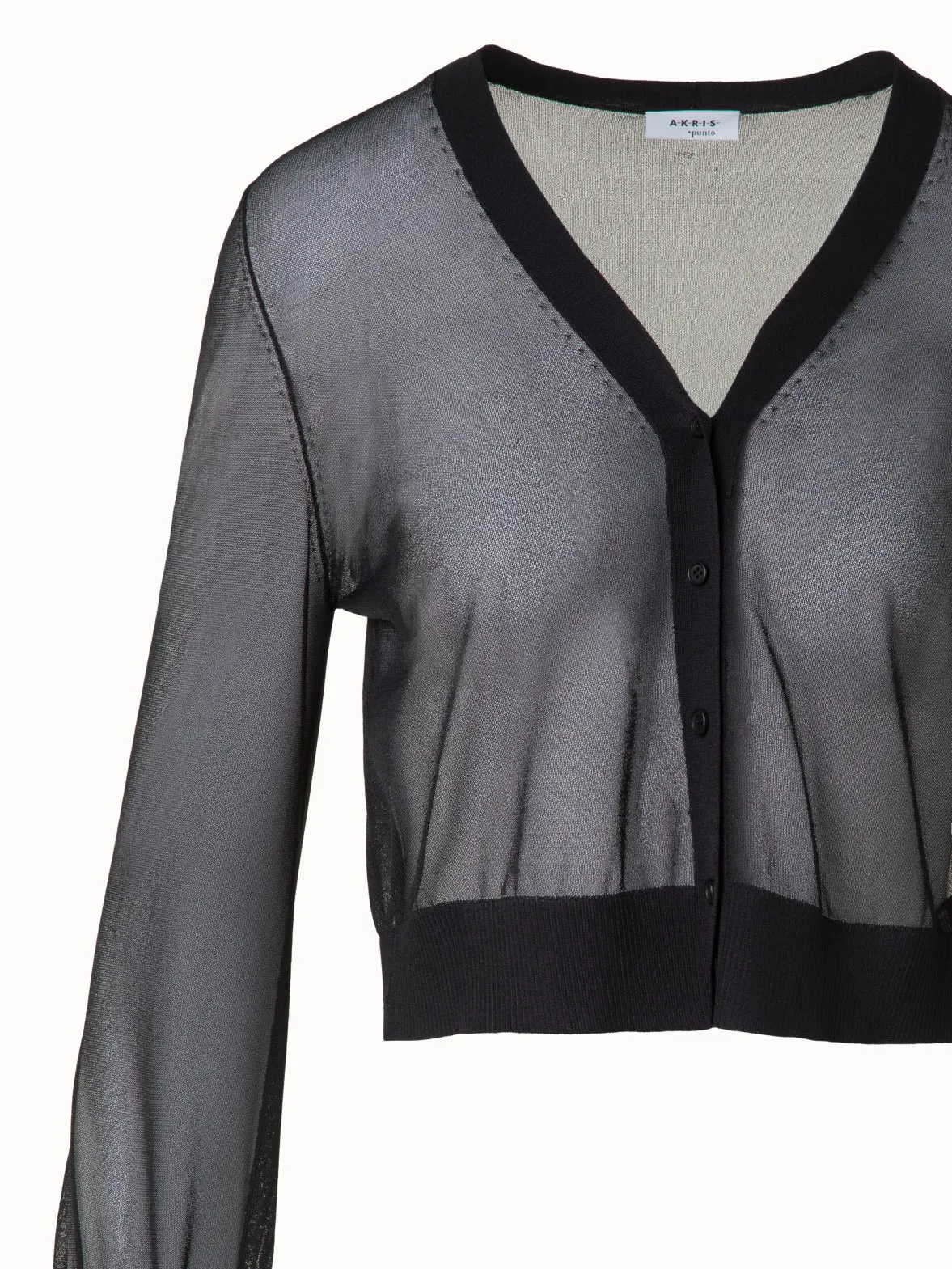 Sheer Cropped Knit Cardigan with Volume Sleeves