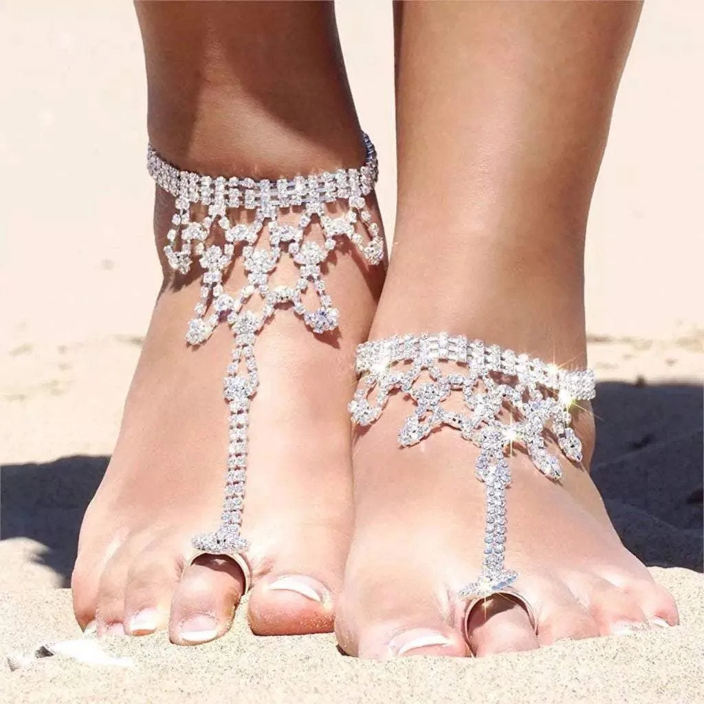 Silver Crystal Adjustable Anklet