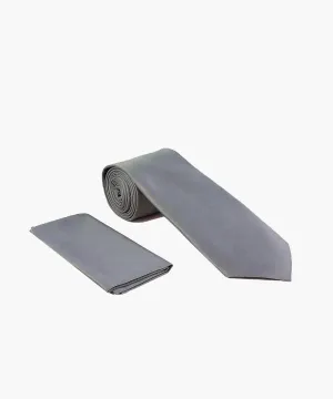 Stacy Adams Solid Tie and Handkerchief - Charcoal